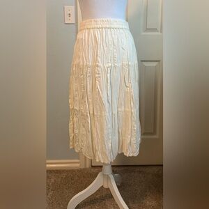 White Smocked Tiered Bubble Midi Skirt